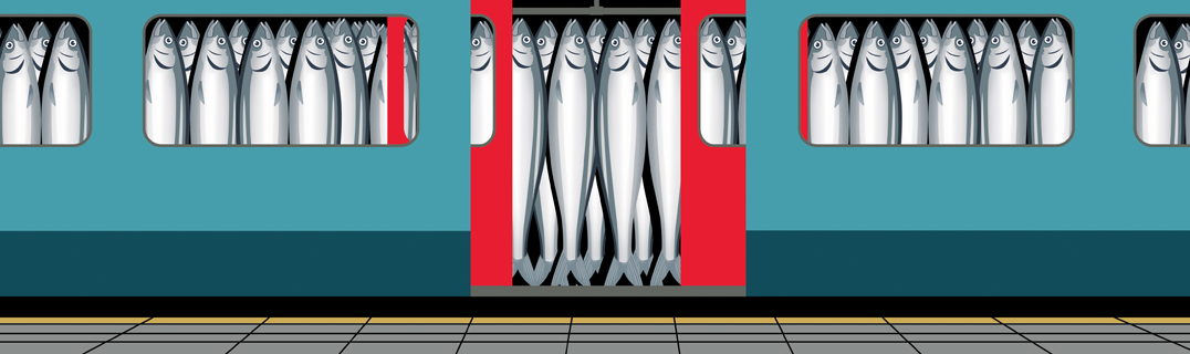 Sardinas que representan a la gente que se desplaza de casa al trabajo en tren